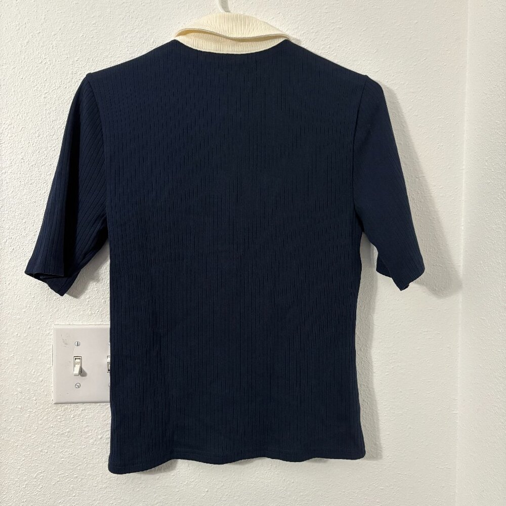 J.Crew Premium Rib Short-Sleeve Polo Shirt Navy Cotton Blend New Size Medium - Picture 3 of 7